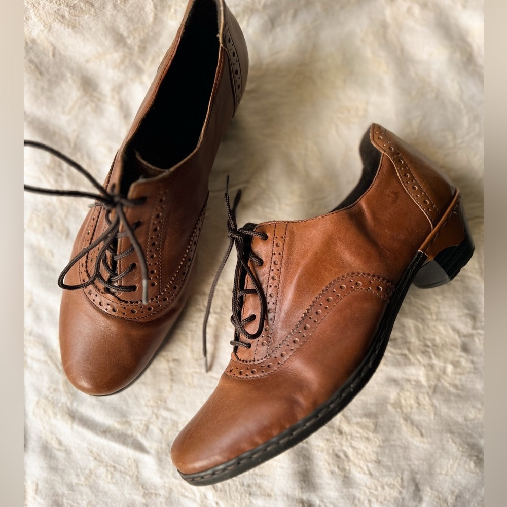 RIEKER Leather Brown Lace Up Comfort Oxford Loafer CottageCore Vintage Size 40 - Picture 2 of 8